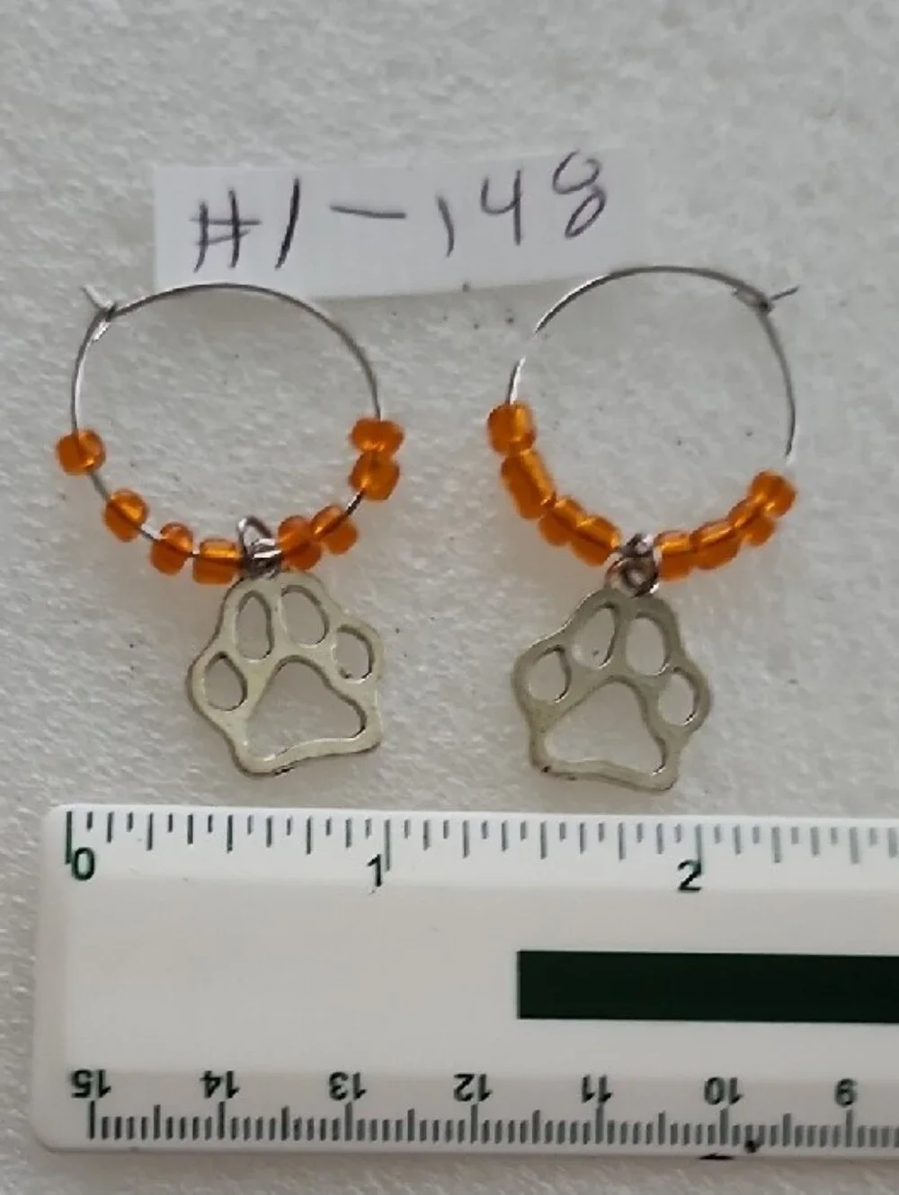 Hand Crafted Orange Beaded Paw Print Hoop Earrings
